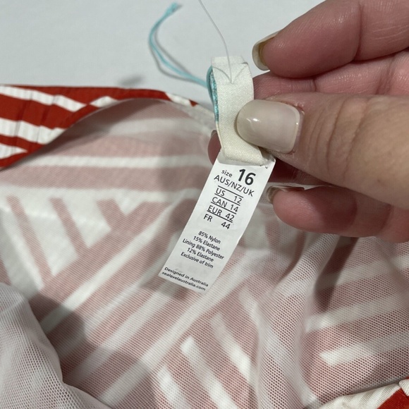 NEW Sea‎ Level [ 12 US ] Mix Striped High Waisted Bikini Bottom Sun Orange - Picture 9 of 12